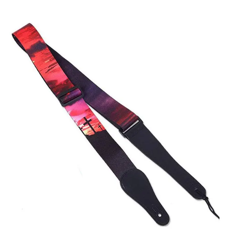 

Soft Acoustic Vintage Guitar Strap Adjustable Printing Belt for Classical Electric Guitars Bass Ukulele Strap with Leather Ends
