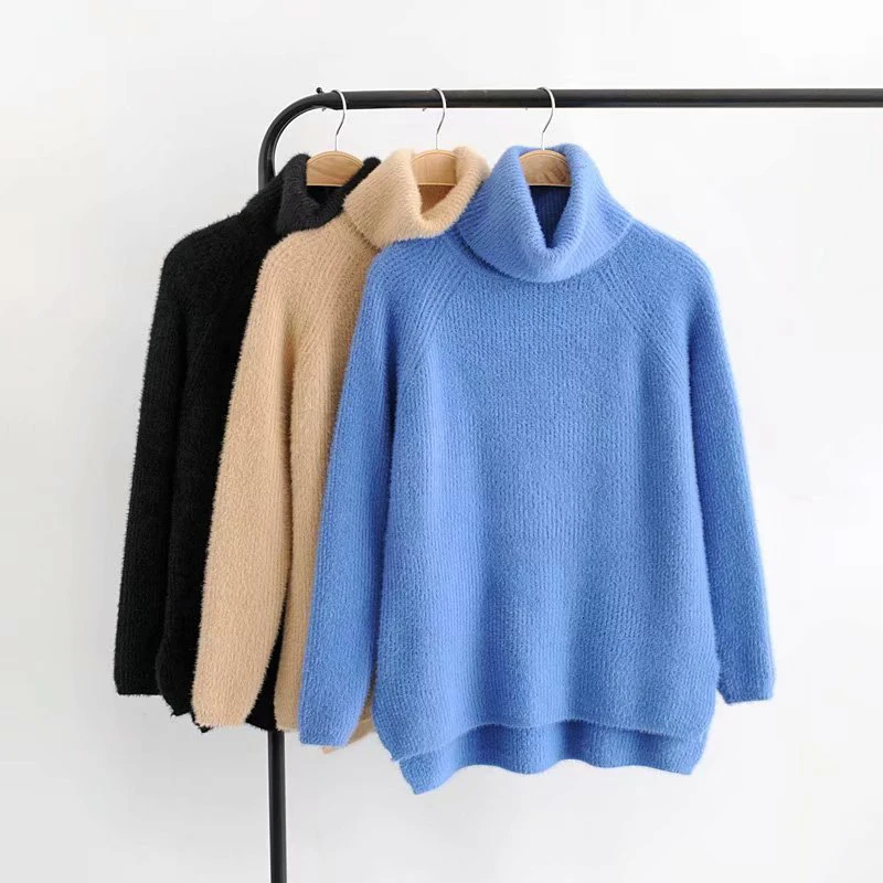 

Женский элегантный однотонный пуловер с длинным рукавом, Женский шикарный вязаный джемпер с разрезом, зимний теплый Повседневный свитер с ...