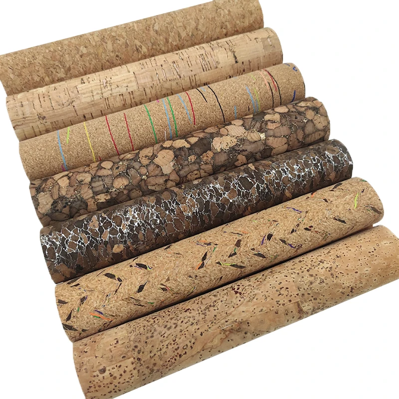 

30*135CM Natural real Printed Flower Cork Textile Wood Grain Leather Fabric For Making bags Notebook
