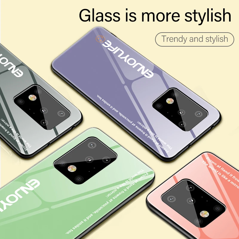 

Luxury Painted Solid Color Tempered Glass Phone Case, For Samsung Galaxy S21 S20 S10 E 5G S9 S8 Note 20 10 9 Plus Silicone Case