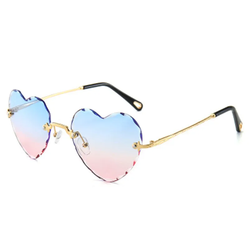 

2021 Metal Love Gradient Shades Rimless Heart Glasses Shaped Sunglasses Women