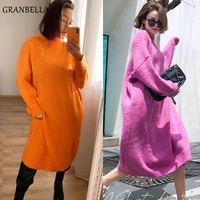 new 2021 vintage loose knitted long sweater dress womens elegant warm new year turtleneck dress 3 style jumpers
