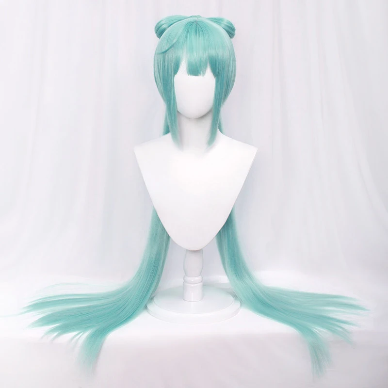 

100cm Long Straight Green headwear Ponytail Bow Shaohua Cheongsam Heat Resistant Christmas Party Women Cosplay adult unisex