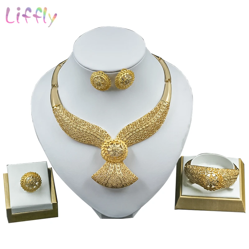 Liffly африканские комплекты украшений для женщин Дубай золотого цвета ожерелье