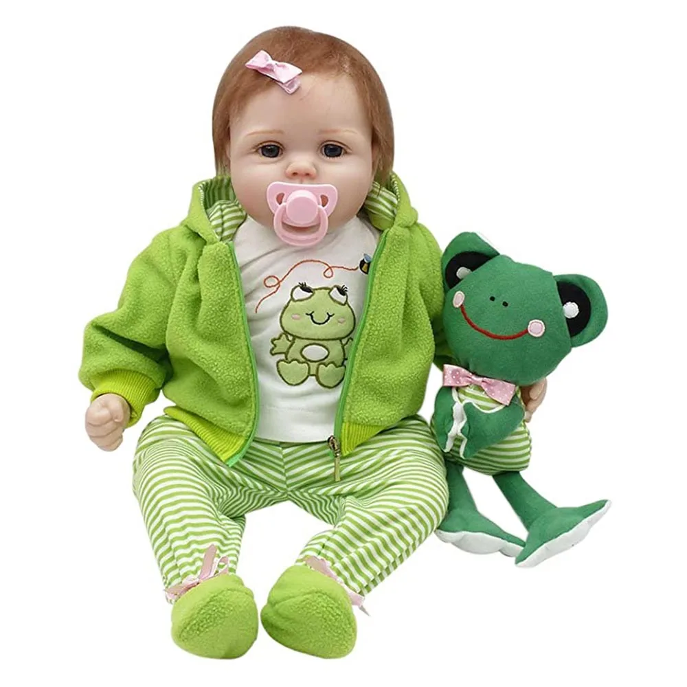 Кукла реборн с лягушкой плюшевая игрушка силиконовая виниловая + ПП хлопковая