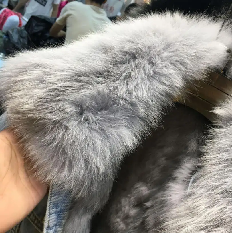 Зимнее теплое пальто с лисьим мехом воротник из натурального меха+ подкладка из натурального меха кролика джинсовая Меховая куртка женская меховая парка в стиле ретро меховая верхняя одежда QJ02