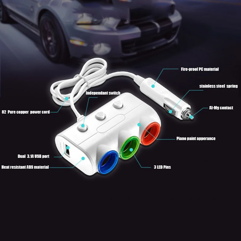 3 в 1 автомобильное зарядное устройство с 2 мя usb портами 120 Вт|Кабели адаптеры и