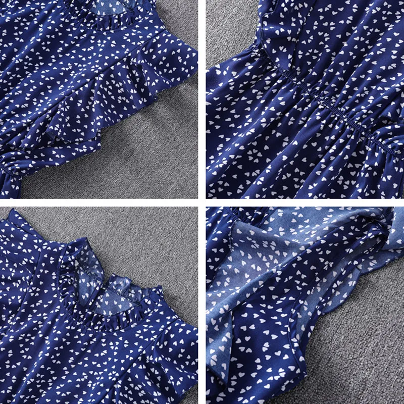 Элегантное женское летнее платье в горошек с оборками и сердечками весеннее до