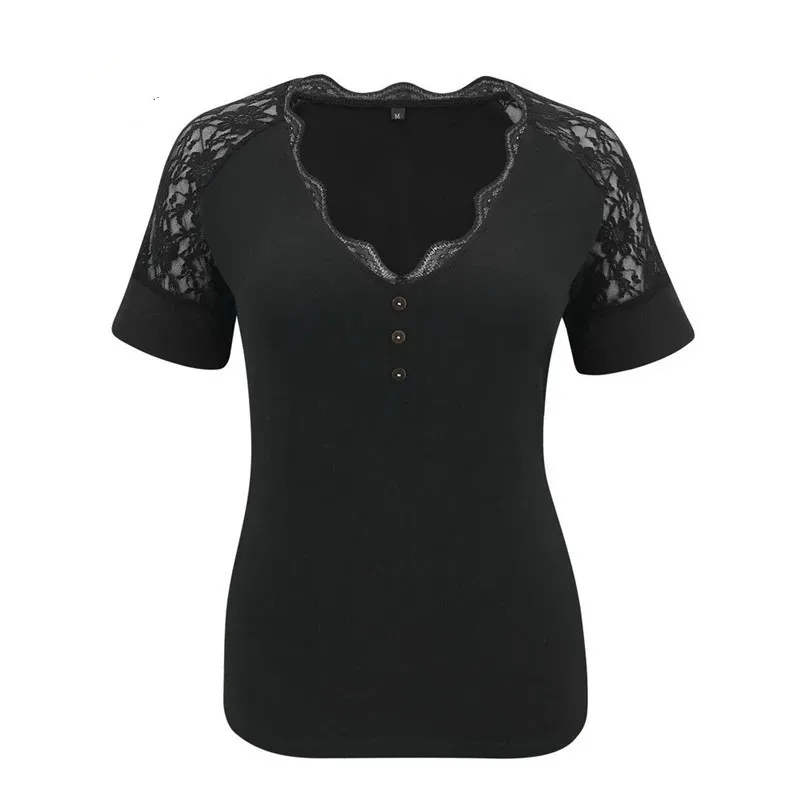 

Women Patchwork Mesh T-Shirt V Neck Short Sleeve Bodycon Top Solid Color Casual