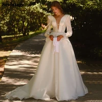 sevintage boho wedding dresses long sleeves v neck a line wedding gowns crystal open back bridal dress