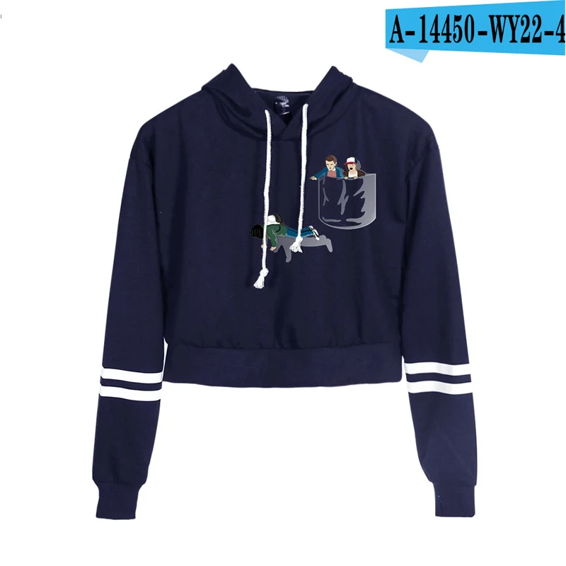

Classic Novelty Stranger Things Printed High Waist Sexy Short Hoodies Sweatshirts Women Sweatshirt Teen Girls Crop Pullovers