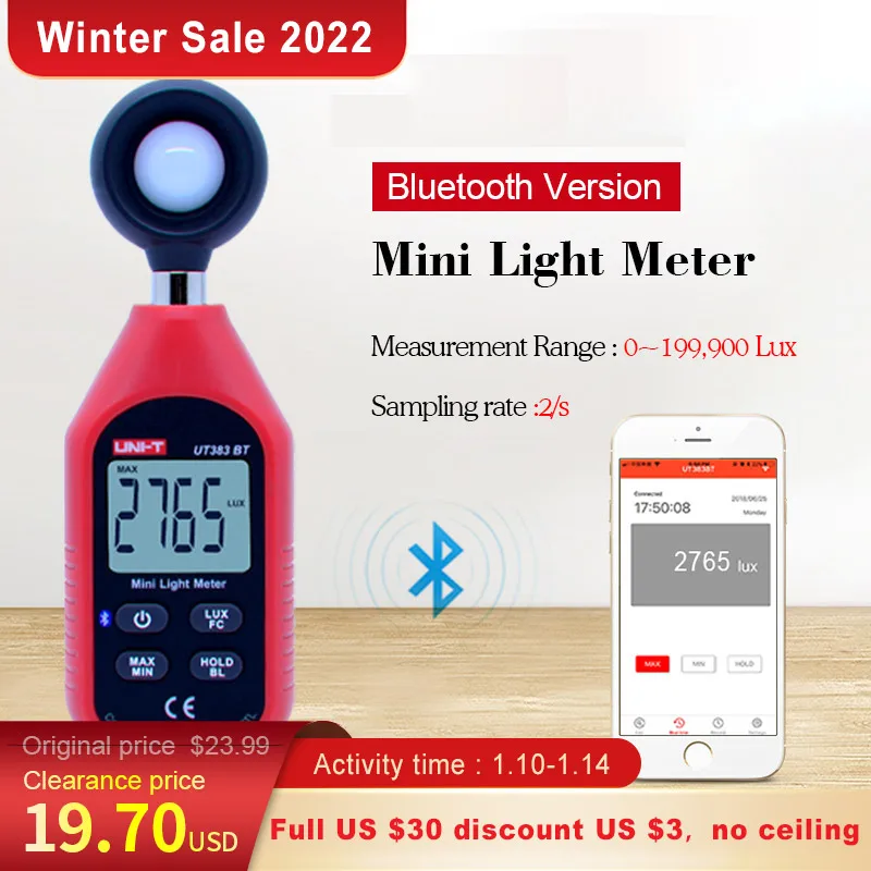 

UNI-T UT383BT Digital Luxmeter Bluetooth Mini Light Meter Environmental Testing Equipment Handheld Type Luxmeter Illuminometer