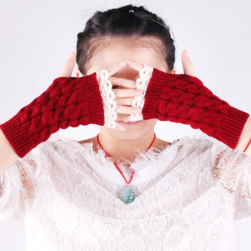 

Winter Thick Knitted Acrylic Half Finger Gloves Women Outdoor Fashion Cycling Driving Warm Long Touch Screen Fingerless Gloves