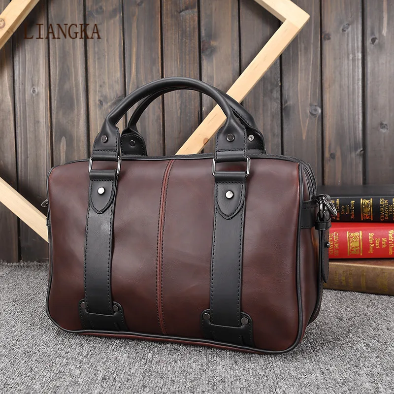 

Men Multifunction Waterproof PU Leather Handbag Business Briefcase Casual 14 Inch Laptop Bags Fashion Male Large Travel Bag 2021