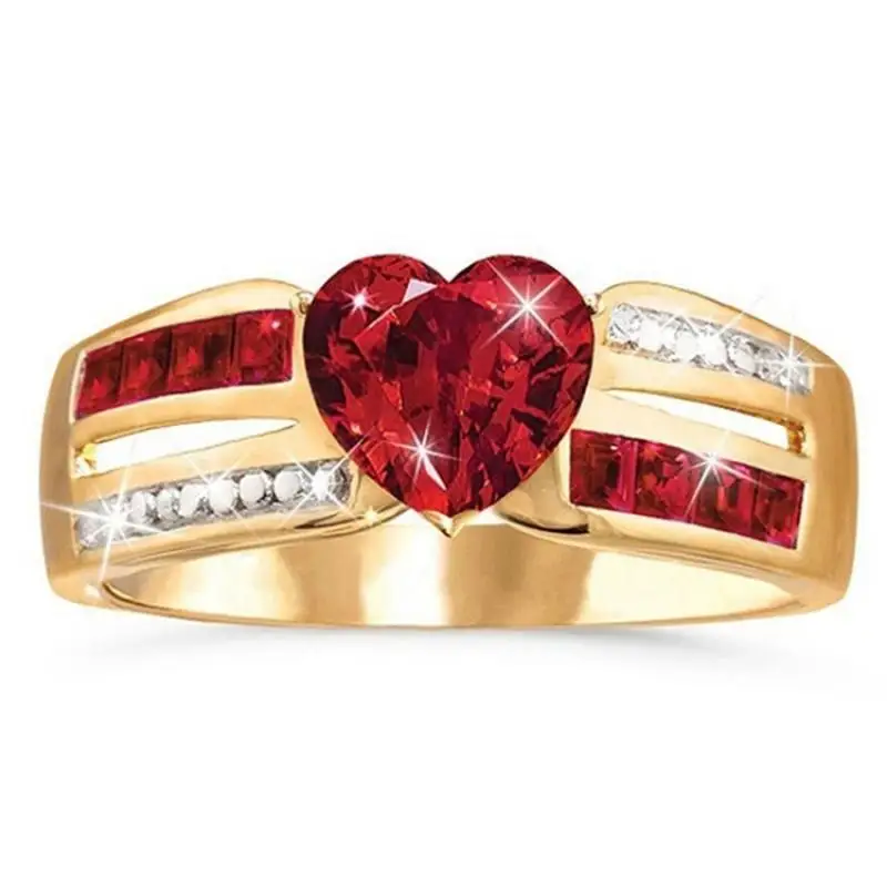 

Heart Shape Rose Gold Red Finger Ring for Fashion Women Gold Color Rings Flower Zircon Engagement Jewelry