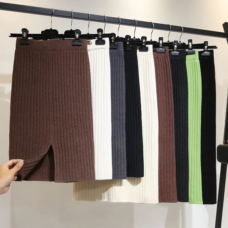 Юбка женская трикотажная средней длины винтажная Плотная юбка-карандаш с