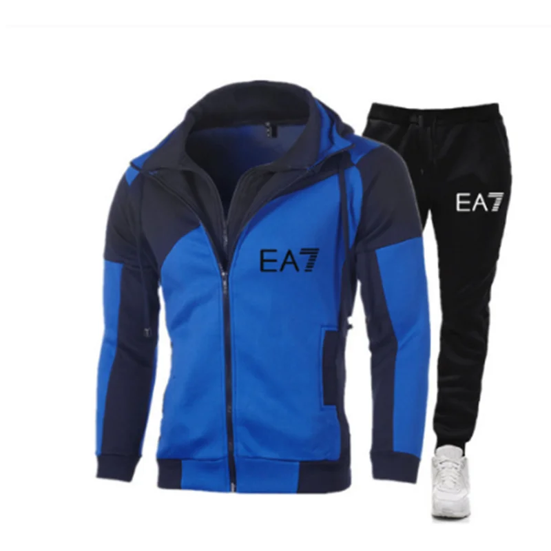 

2021 Autumn Winter Men Sets Striped Sportswear Men's Plus velvet Full-Sleeved top+Outdoor Sports Pants Tracksuit Men Clothing