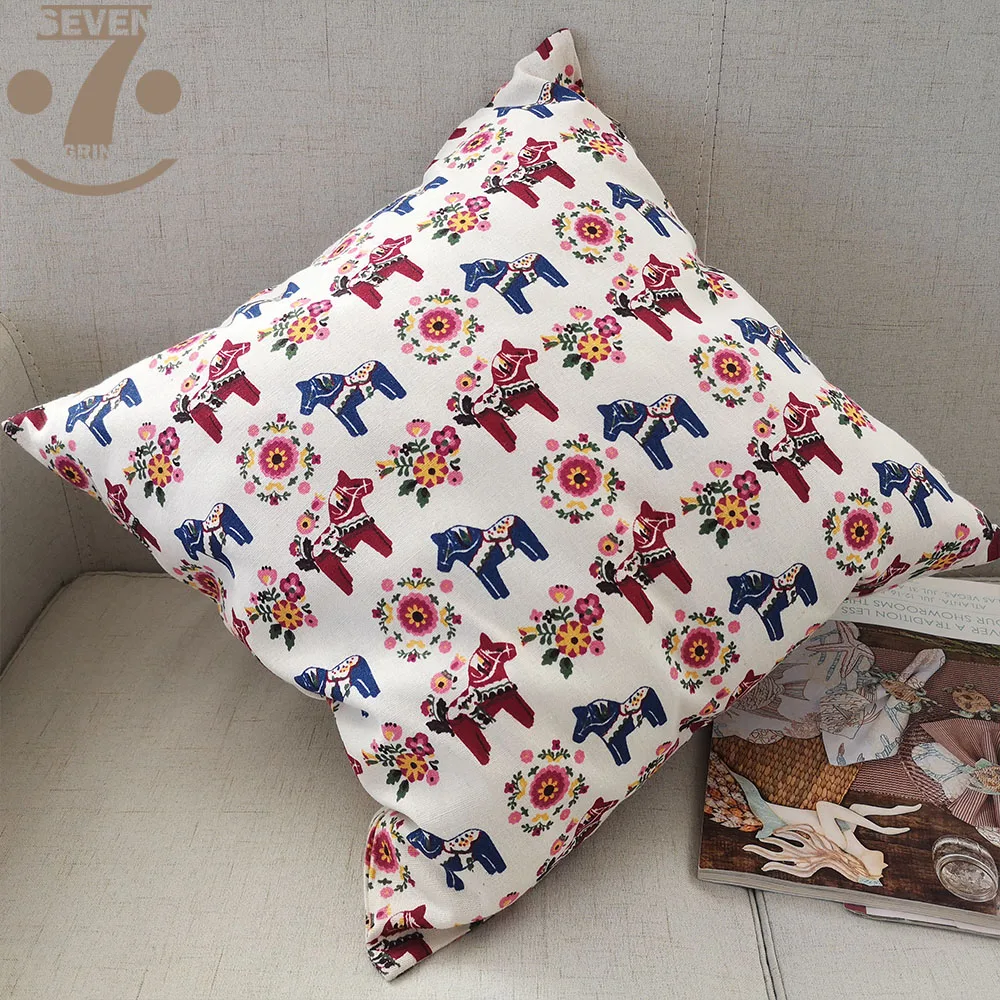 Чехол для подушки с милым мультяшным разноцветным рисунком лошади 43x43 см