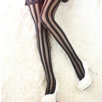 hot sale women vintage sexy black vertical stripes pattern stretchy tights fishnet tights pantyhose stockings long socks