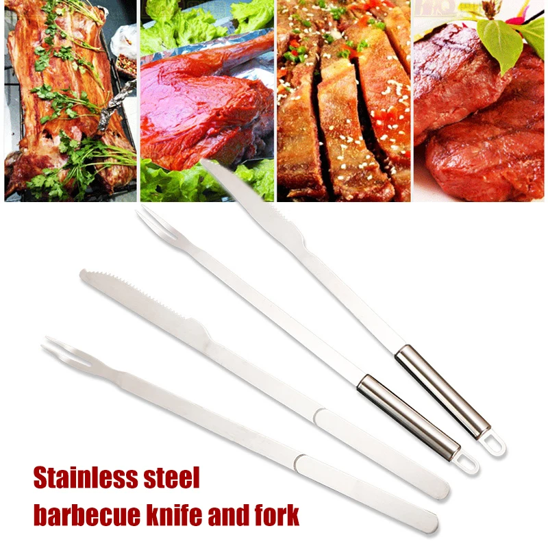2 шт. Нержавеющая сталь барбекю Ножи и вилка столовые приборы посуда мяса резьба
