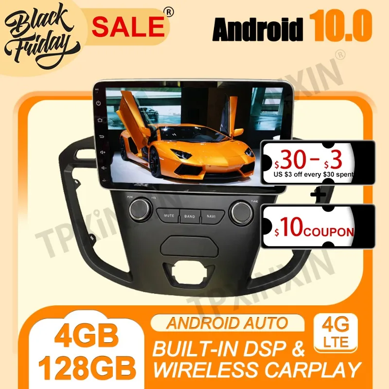 

PX6 DSP Carplay 4G+128G Android 10.0 For Ford Transit Custom 2015+ Multimedia Player Auto Radio Tape Recorder GPS Navi Head Unit