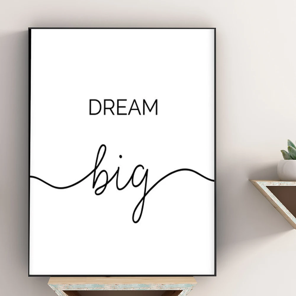 Минималистский сон большой живой простой Цитата холст картины черный и белый