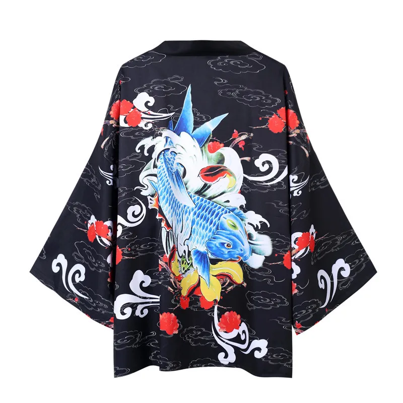

Kimonos Thin Section Jacket Cloak Japanese Retro Double Dragon Sunscreen Casual Personality Kimono Male Yukata Cosplay Shirt