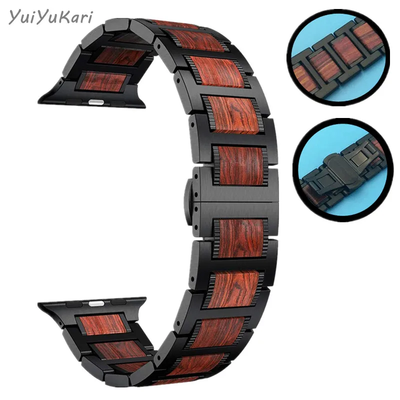 Дерево+ нержавеющая сталь pulseira для apple watch band 4(iwatch 5) 44 мм 40 мм apple watch 3 2 1 42 мм 38 мм correa ремешки для часов