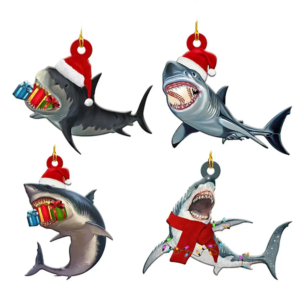 

Shark Christmas Ornaments Wooden Christmas Tree Hangings Decorations Festive Embellishments Hangings Ornaments For Holiday De