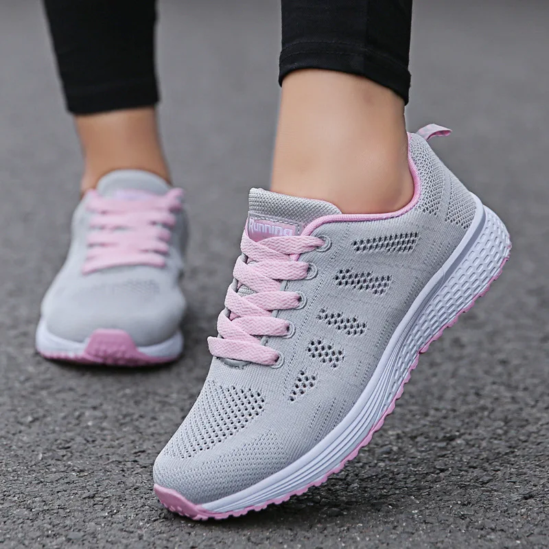 Women Running Shoes Fashion Breathable Walking Mesh Flat  Sneakers  Gym White Female Footwear