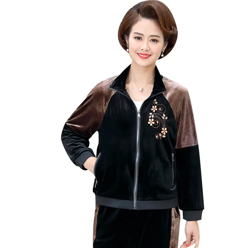 

Модный весенний Золотой Бархатный спортивный комплект из двух предметов, Женский Повседневный костюм с вышивкой размера плюс, костюмы со ш...