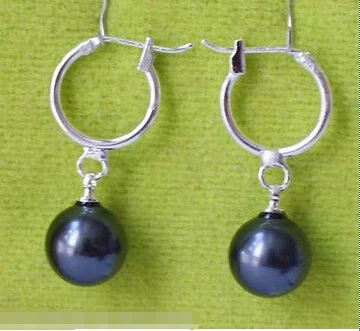 + @ 10 мм черный Южное море раковина жемчуг серебряный крючок модные серьги