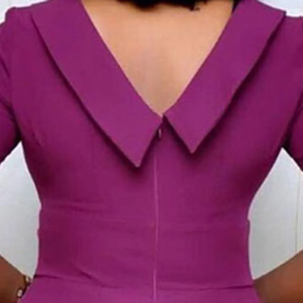 Women Midi Dress Elegant Vintage Office Ladies Yellow Sexy Peter Pan Collar Casual Dinner Party Female Retro OL Bodycon Dresses | Женская