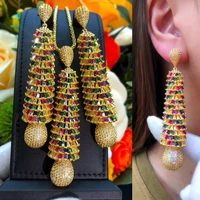 soramoore luxury bridal wedding multi long sparkling pendant earrings necklace jewelry set super cz new design fashion jewelry