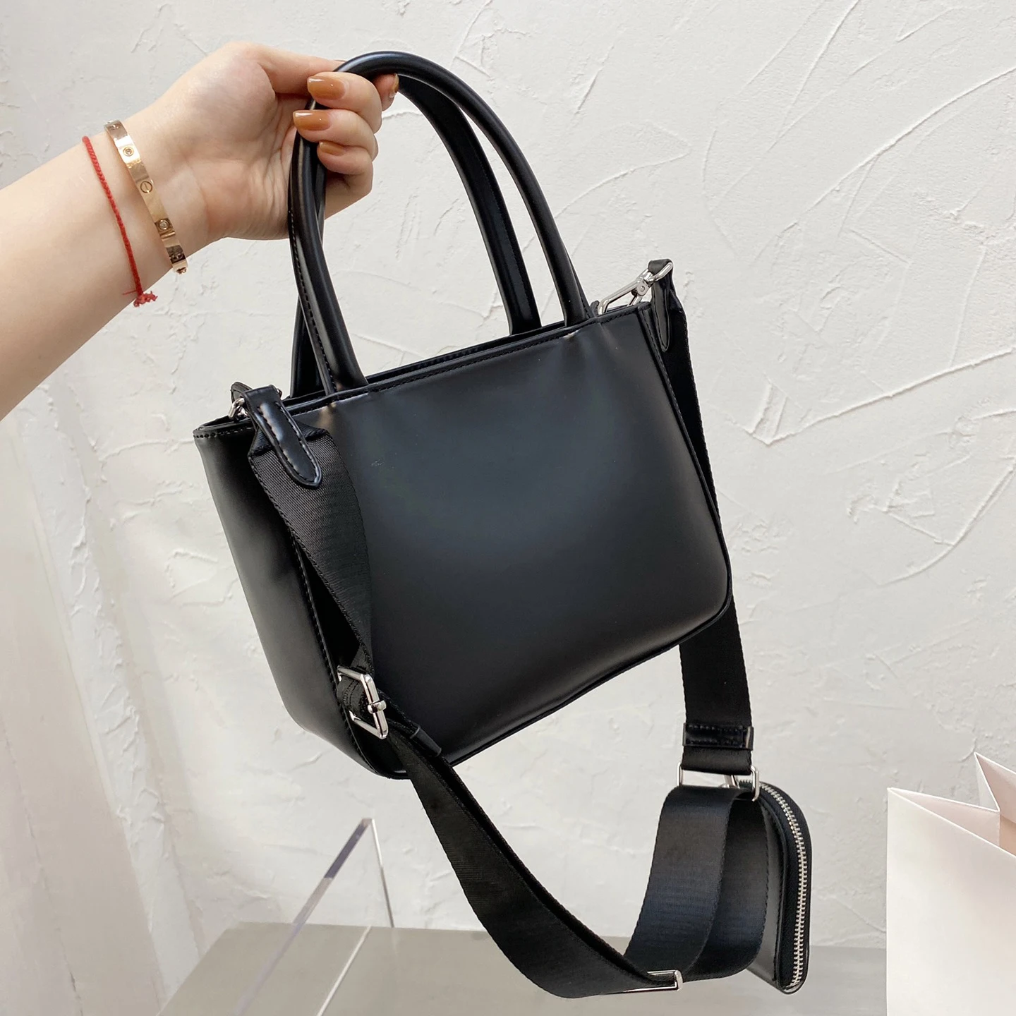 

With Logo Split Leather Simplicity Solid Color Handbag Bags for Women One Shoulder Messenger Bag Two-piece Suit Shopping Bag