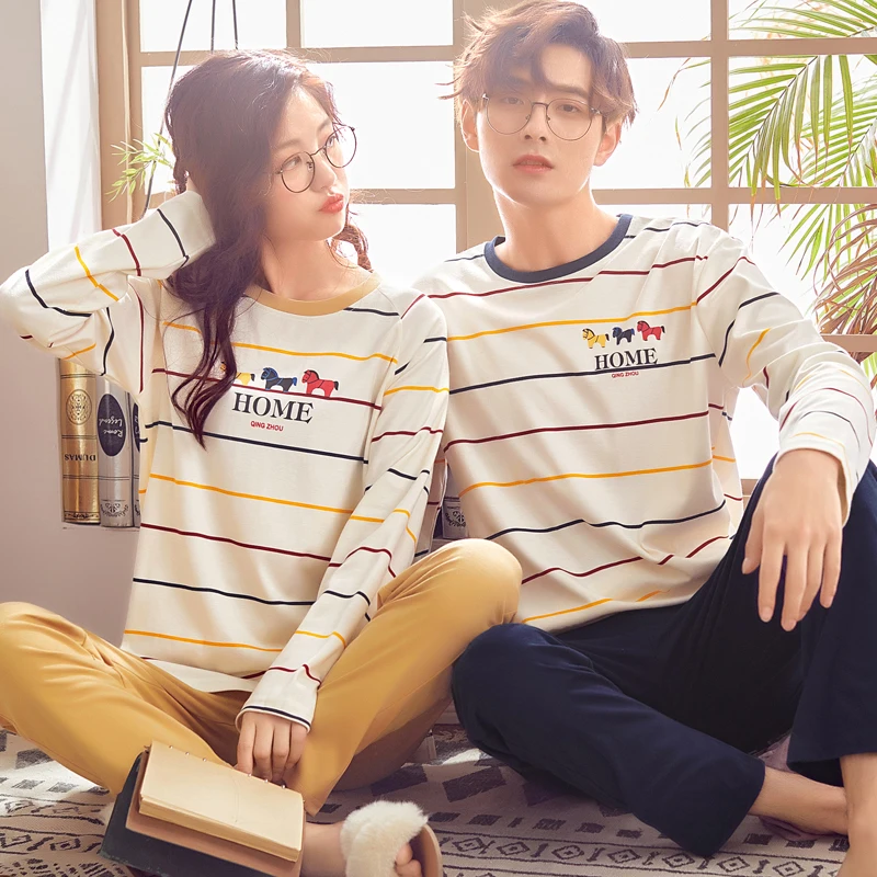 Пижама для влюбленных пар Сезон осень зима Новые модные пижамы Одинаковые мужчин