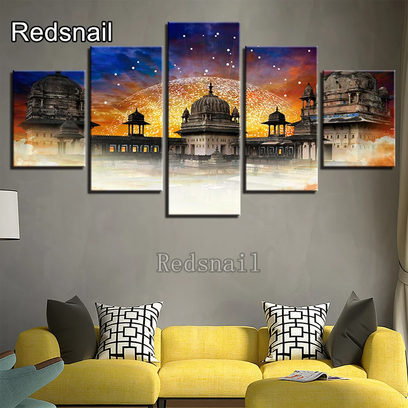 

5 pcs Vintage Building 5d diy diamond painting full square round drill mosaic diamond Picture diamond embroidery sale TT2573
