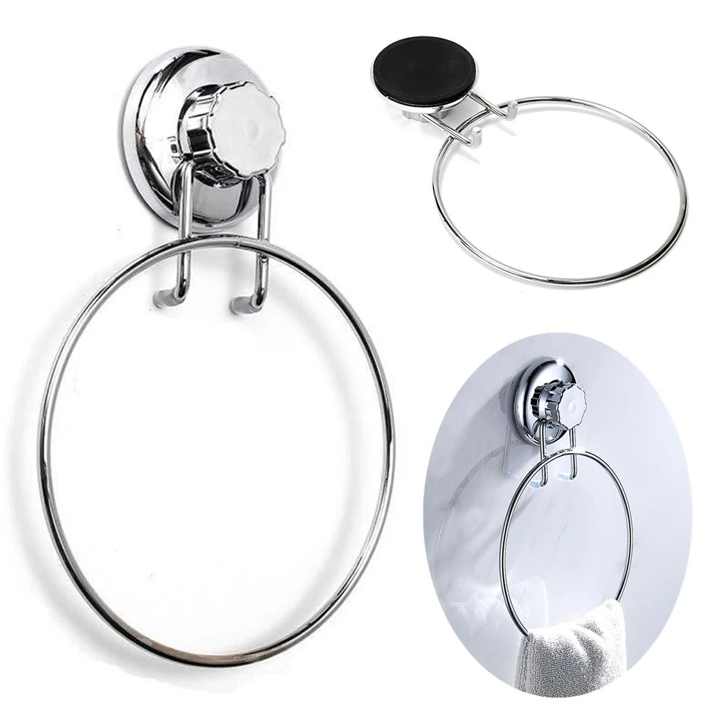 

Stainless Steel Hardware Towel Ring Accessory No-Drilling Bathroom Chrome Suction Cup Wall Mounted Kitchen Holder