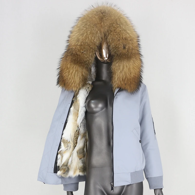 

CXFS 2021 Waterproof Bomber Parka Winter Jacket Women Real Rabbit Fur Coat Natural Fox Raccoon Fur Collar Hood Removable Warm