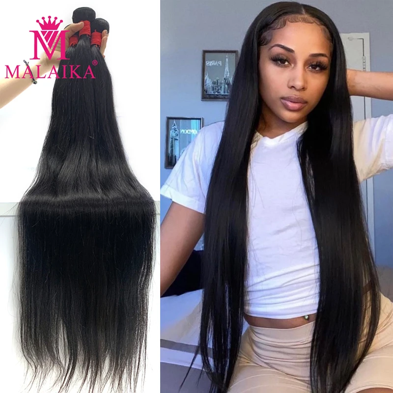 Malaika прямые 26 28 30 дюймов Пряди Виргинские Реми бразильские волосы 1/3/4