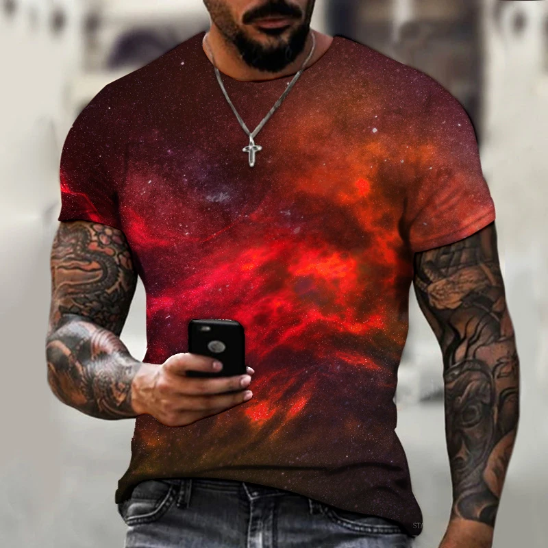 

Oversized Men's Summer T-shirt 3d Three-dimensional Colorful Street Art Printing New Casual Street Fashion Element Style