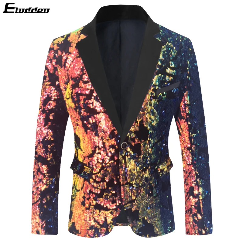 Блейзер Мужской облегающий Модный яркий бархатный блейзер с блестками блестящий