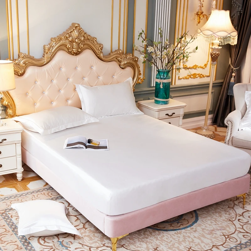 

Solid Color Fitted Sheet High-End Mattress Cover Luxury Rayon Elastic Band Sheets Hot Sale Bed Sheet