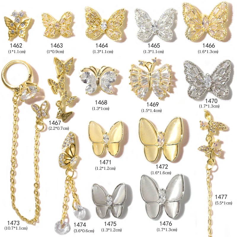 Украшения для ногтей Стразы металлическими бабочками узор 3D нейл арта украшения