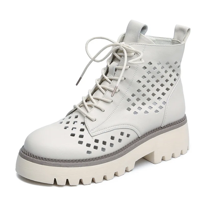 

Leather thick bottom holed boots female Martin boots thick heel flat bottom cool boots 2021 spring and summer female leather