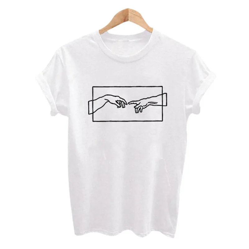 

Women Harajuku Creation Of Adam Letter Casual Hipster Cotton White Crew Neck Trendy Funny Top Floral Ladies Tee T-Shirt