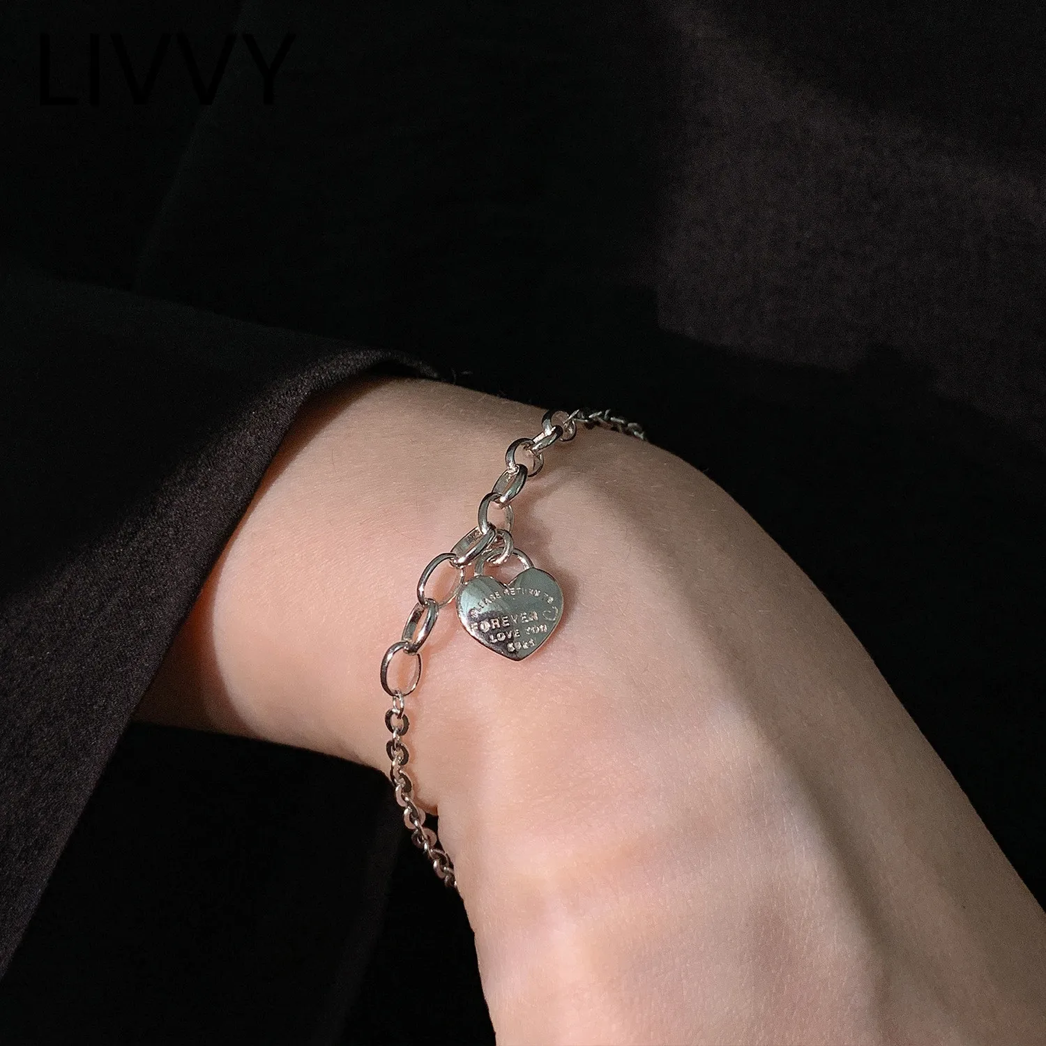 

LIVVY Fashion Girls Silver Color Love Heart Lock Bracelet Design Letter Fashion Charms Jewelry For Women Gifts