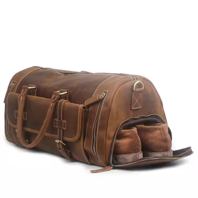 

Vintage Travel Bag For 17 Inch Laptop Light Weight Big Leather Handbag For Business Tour Men Male Leather Baggage Bag