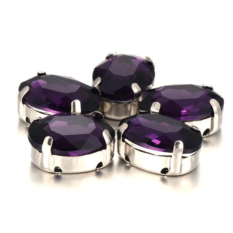 Мерцающие овальные камни с фиолетовым аметистом Пришивные стеклянные стразы со