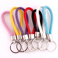 2x fashion unisex braided leather rope handmade waven keychain leather key chain ring holder for car keyring men women keychains